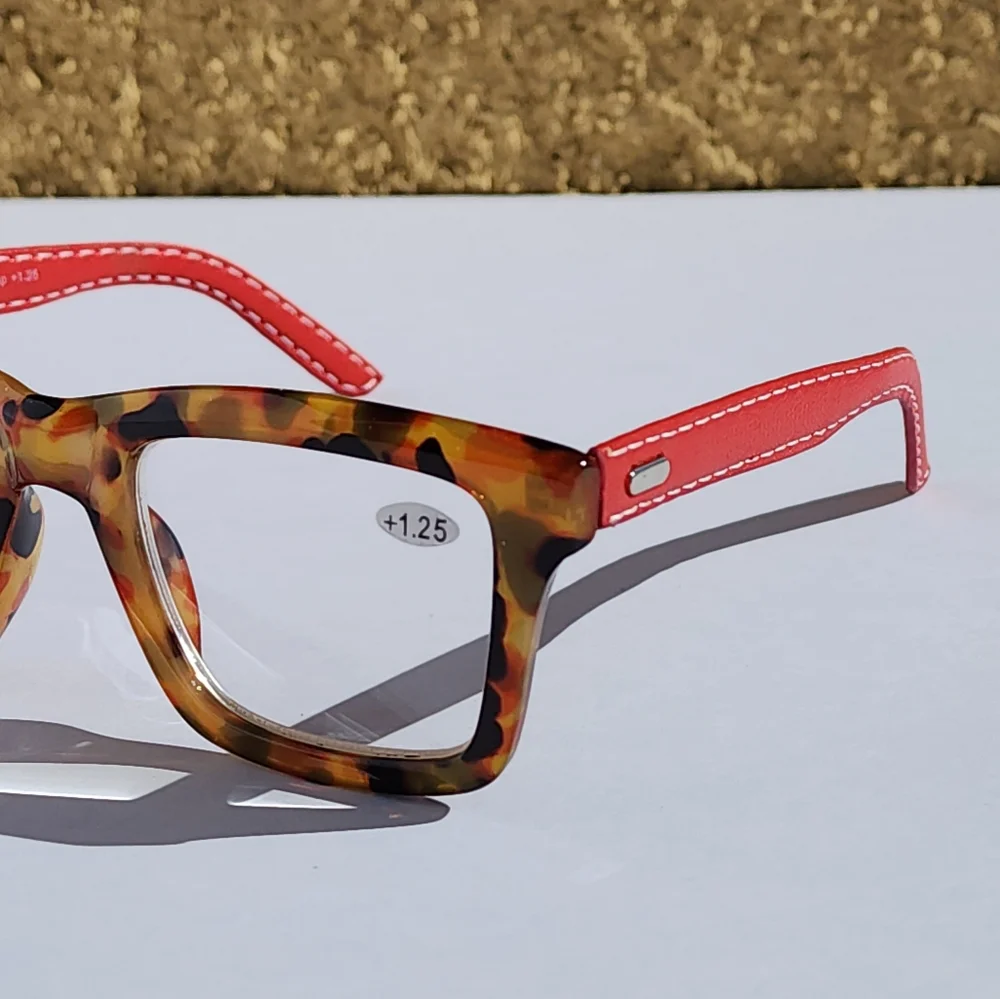Ryan Simkhai Women's Amber Tortoise Red Vegan Leather Anti-Scratch Lense Readers